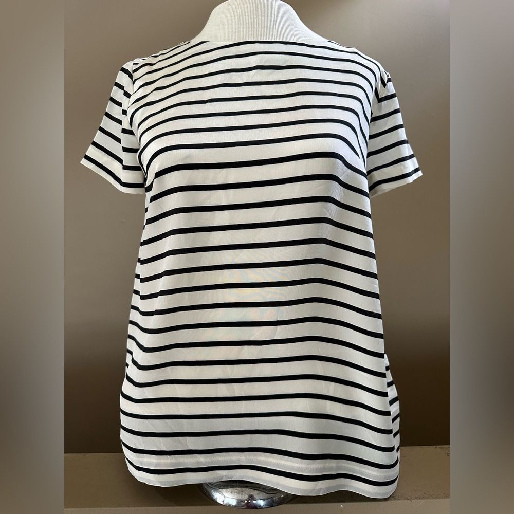 J. Crew NWT 100% Silk Black and Cream Striped Top
